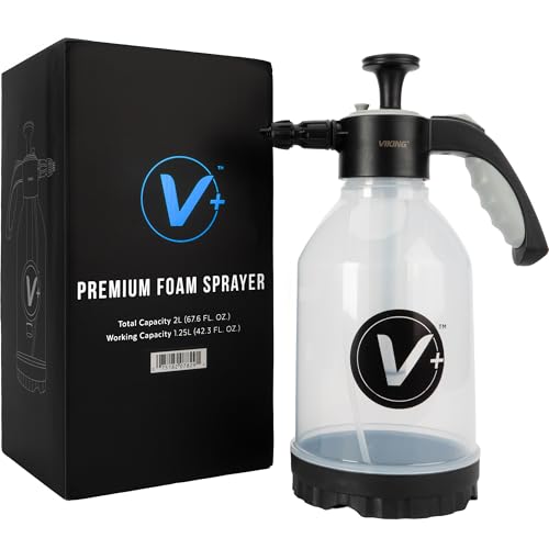 VIKING V+ Premium Foam Pump Sprayer for Car Cleaning Kit and Car Detailing Kit Foaming Spray Bottle with Trigger Lock Adjustable Nozzle; Clear Canister with Level Indicators; 1.25L Working Capacity