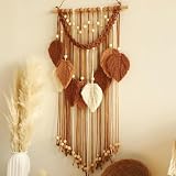 DIYCUT Tissage À La Main Deco Murale Boheme, Décoration Feuilles Tenture Murale, Style Bohème Tapisserie, Adapté Pour Chambre À Coucher, Salon, Bureau À Domicile Etc – Marron