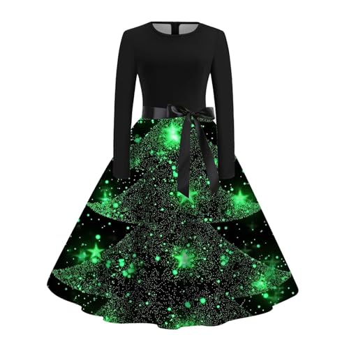 Vestido de Navidad con cuello redondo y manga larga para mujer, vestido casual sin mangas, verde, M