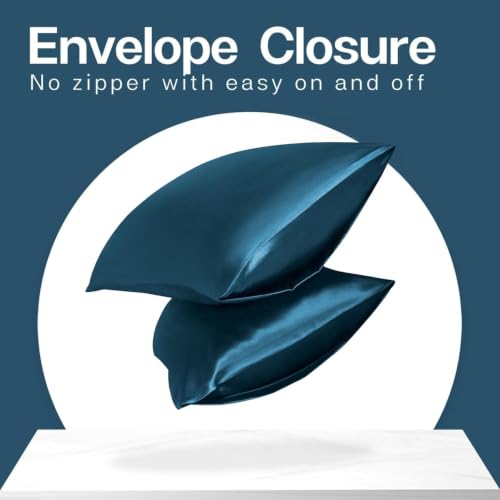 Image of SKVM Satin Silk Pillow Covers Set of 2 for Hair and Skin scrunchies Set for Women 3-Pieces Pillowcase Soft Breathable Smooth Sleeping Envelope Closure Cover Bed Anti Frizz 18 inchX 28 inch (2, Teal Blue)