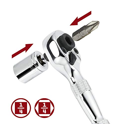 Powerbuilt Stubby Ratchet, Mini 1/4 Inch Ratchet Wrench, Reversible 72 Tooth, Tight Spaces, Quick Release - 940478 #TOP1