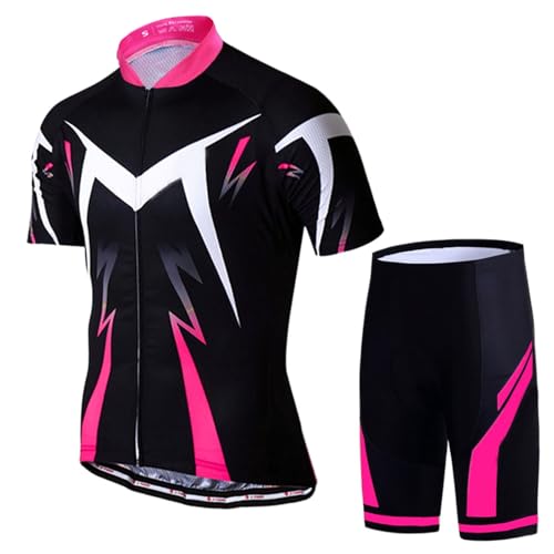 Maillot de ciclismo para hombre, de verano, manga corta, maillot de ciclismo, ropa de 2 piezas, juego con camiseta y pantalones cortos, transpirable, de secado rápido, ropa de entrenamiento para