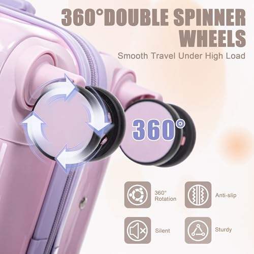 Image of 14 inch /20 inch 2-Piece Set PC Spinner Wheel Luggage with Gradient Color and Combination Lock(Pink Purple)