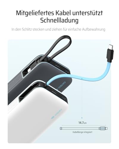 CUKTECH 20000mah Power Bank, 45W Powerbank mit Integriertem USB-C Kabel, Externe Handyakkus mit Schnellladefunktion… – Ansicht 8