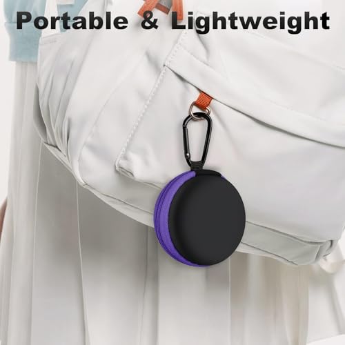 Image of 2Pack Round Earbud Case Portable EVA Carrying Case Storage Bag Cell Phone Accessories Organizer with Carabiner for Earphone, Earbud, Earpieces, SD Memory Card, Camera Chips, Black /Purple