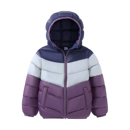 Image of HILEELANG Kids Boy Girl Winter Hodded Puffer Color Block Jackets Coats Light Weight Padded Outerwear