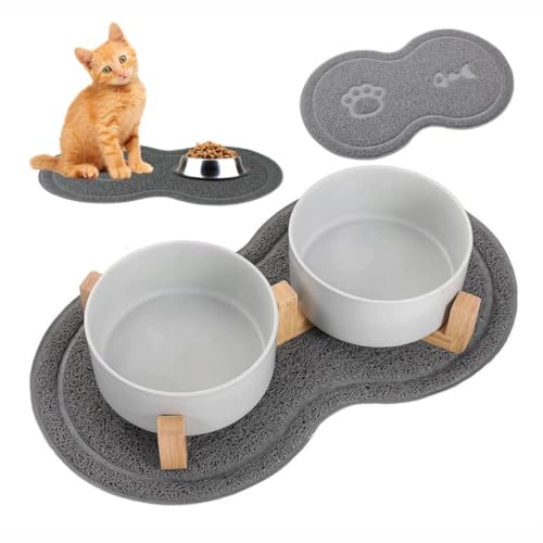PARENCE.- Alfombrilla Antideslizante para Perros y Gatos – Fondo de Cuenco 46x26 cm – Protección del Suelo y Comida Limpia – Diseño de Huella y Peces