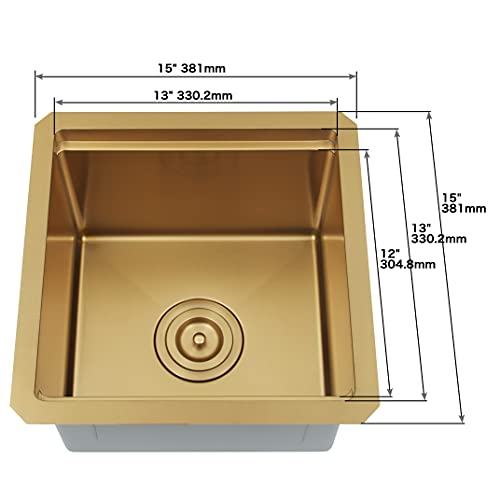 Image of Gold Bar Sink, 15 inch x 15 inch Stainless Steel T304 Undermount Sink