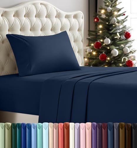 Utopia Bedding Juego de sábanas de 4 Piezas, Microfibra cepillada, Resistente al Encogimiento y a la decoloración, fácil Cuidado (Individual, Azul Marino)