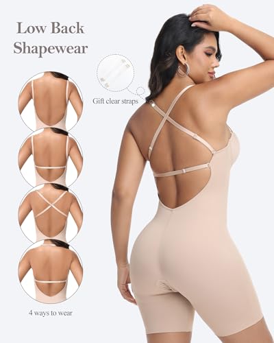 Strapless Shapewear for Women Backless Bodysuit Tummy Control Built-in Bra Low Back Deep U Plunge Body Shaper3
