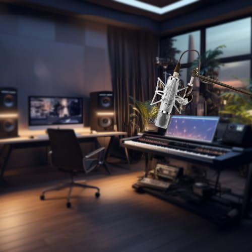 SUUNTOK FET Condenser Microphone Professional XLR Studio Microphone with 34mm Large Diaphragm, Cardioid Recording Mic Computer Gaming PC TM251S Mic Kit for Singing, Podcasting, YouTube - Gray