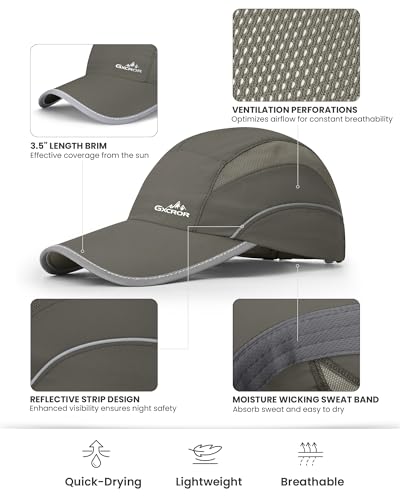Image of GXCROR Quick-Dry Running Hat for Men & Women - UPF 50+ Breathable Mesh, Reflective Sports Cap for Outdoor, Hiking