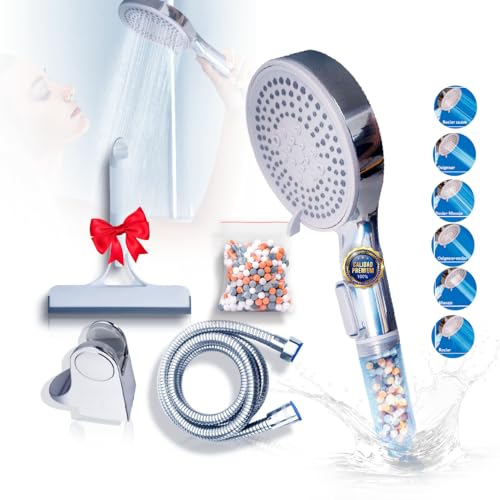 PROY'S NEXUS® SUPER PACK de Alcachofa Ducha PREMIUM Con 6 MODOS + Soporte y Manguera + x2 Filtros + Limpiador | Alcachofa con soporte | alcachofa de ducha con filtro | Filtro ducha agua | Cromado.