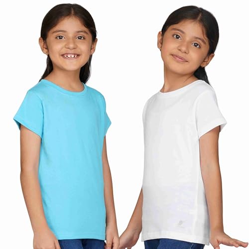 Image of Kids Round Neck T-Shirt Half Sleeves 100% Cotton Rich Soft Comfortable Fit Stylish Plain Color 1+1 Combo Original Brand Tshirt for Girls