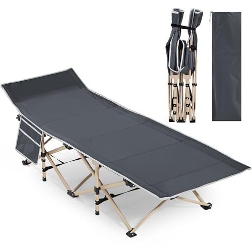 Yaheetech Oversized Portable Camping Cot Outdoor Folding Bed with Sides Pockets for Travel/Fishing Light Aluminium Steel Legs 150kg Load