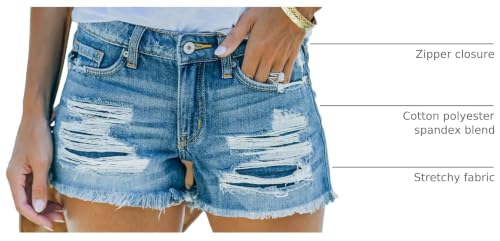 Image of MIFOCAL Women's Mid Rise Ripped Stretchy Jean Shorts Frayed Raw Hem Casual Denim Shorts