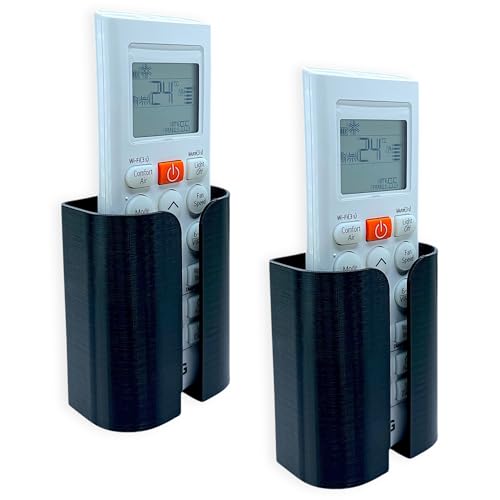 SRS® Wall Mounted AC Remote Holder Stand Organiser | Compatible with All AC Remotes | Stick-On Adhesive | Superior-Grade ABS | Includes Surface Cleaning Wipes (Black, Pack Of 2)