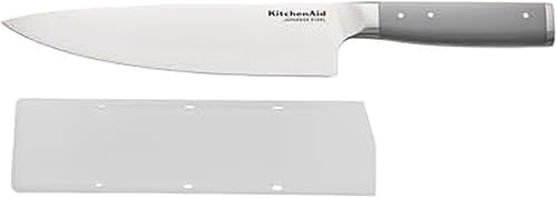 KitchenAid Cuchillo de chef forjado gourmet con cubierta de hoja a medida, cuchillo de cocina afilado, hoja de acero inoxidable japonés de alto