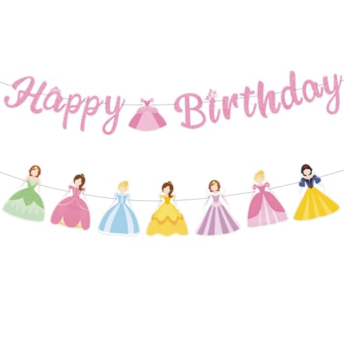 Neyeidru Pink Princess Happy Birthday Banner for Girls Coquette Party Decorations
