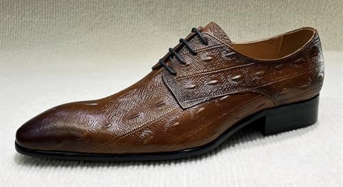 Santimon Men’s Genuine Leather Oxfords Formal Dress Shoes – Fashion Stylish Ostrich-Embossed Pattern Lace-Up Shoes for Business, Weddings2