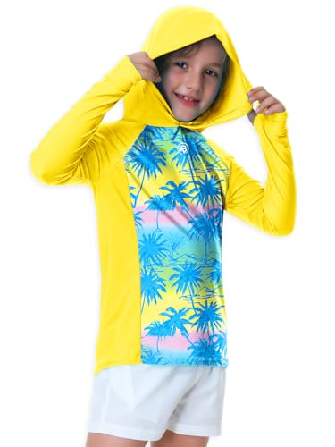Image of AOBUTE Unisex Kids Long Sleeve Hoodie Rash Guard Boys UPF 50+ Swim Top with Thumb Hole 3-12 Years