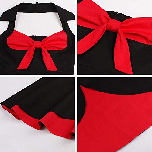 Image of Women Vintage Polka Dot 1950s Rockabilly Halter Audrey Dress Retro Floral Evening Cocktail Swing Dress