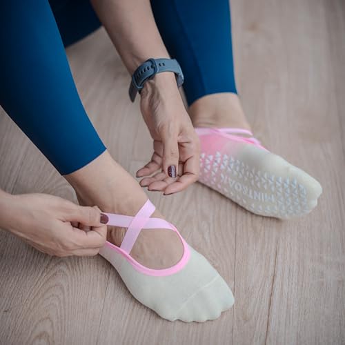 Image of Mint & Oak Pilates Socks with Grips for Women, Ankle Length Non-Slip Yoga Socks, Cotton Ideal For Yoga, Pilates, Gym, Workout, Cute Women's Gift