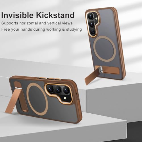 Image of MALEWOLF Stand Case for Samsung Galaxy S26 Compatible with Magsafe, Translucent Magnetic Cover [Military Grade Protection] [Anti-Slip Technology], Color Hybrid Galaxy S26 Phone Case (Brown)