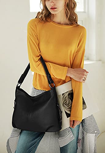 Image of YALUXE Women's Real Leather Shoulder Bags Hobo Handbag Purse Crossbody Bag | Soft Genuine Leather, Convertible, Cross-body Bag, Multiple Pockets, Large Capacity, Medium Size