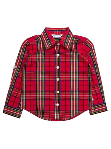Image of RUGGEDBUTTS Boys Solid Cotton Long Sleeve Button Down Shirt with Button Tabs