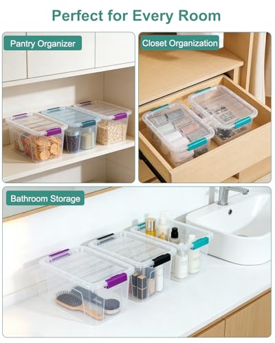 Image of Storage Bins with Lids 6 Pack Clear Storage Containers, 7 Quart Stackable Plastic Containers with Secure Buckle Latch, Durable Storage Box Organizer for Pantry, Closet, Office & Classroom, Blue