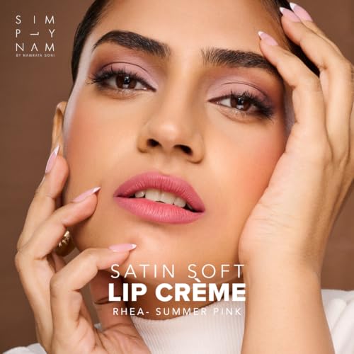 Image of SIMPLYNAM Satin Soft Lip Creme | 1 Swipe Full Coverage | Hydrating, Creamy Matte Finish | 6-8 Hour Stay | Transfer-Proof & Smudge-Proof | Infused with Peptides & Squalane | Vegan | Rhea - Summer Pink