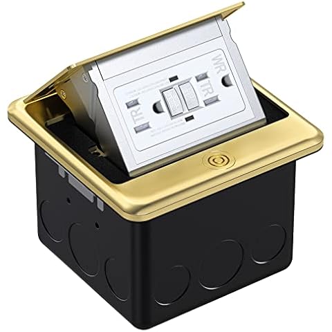 WEBANG Pop Up Floor Outlet Covers Box with 15 Amp Stainless Steel GFCI Tamper Resistant Rceptacle Outlet, Gold Cover