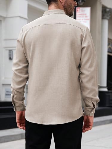 Image of TAGDO Men's Mandarin Collar with Button-Down Shirts | Full Sleeve Linen Casual Shirt for Man | Stylish Summer - Regular Fit Office, Party (2047)