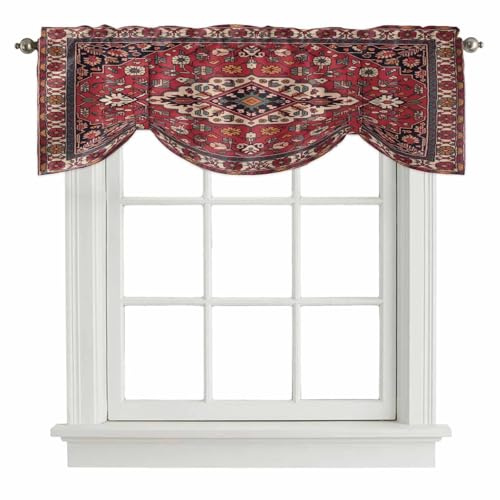 Boho Aztec Tie Up Valance Curtains for Windows, Kitchen Curtains