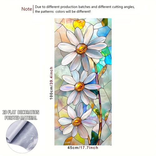 Image of Nuxovilar Gothic Rainbow White Flower Pattern Window Film 17.5x39.3 PVC | White Flowers, Gothic Cling rainbow floral decal, glass door wrap for living room bedroom balcony (White Floral)