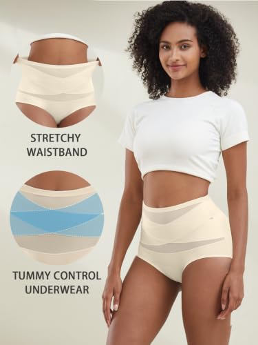 Image of Women Tummy Control Underwear,High Waisted Shapewear Panties,Silky Soft Full Coverage Stretch Ladies Brief Multipack