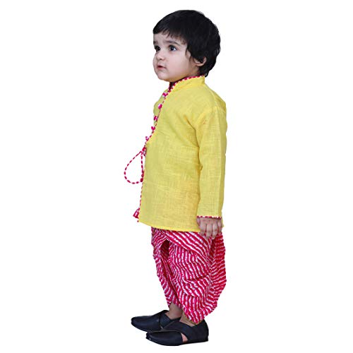 Image of BownBee Ethnic Wear Cotton Kurta Dhoti Traditional Dress Set for Baby Boys, Front Open with Dori Pattern, Full Sleeves, and Round neck, Ideal for All Festivals