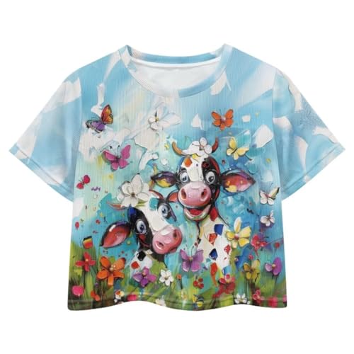 Image of Girl Crop Top Shirts for Summer Cute T Shirts Short Sleeve Tees for Kids 5-16