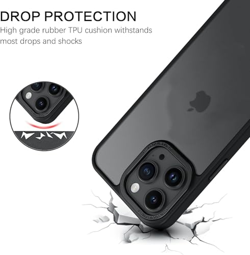 Image of DIZORO Matte Case for iPhone 15 Pro Max Translucent Frosted Hard Back Phone Case Anti-Fingerprint Anti-Slip Shockproof Protective Case Cover for iPhone 15 Pro Max 6.7 inches Black.