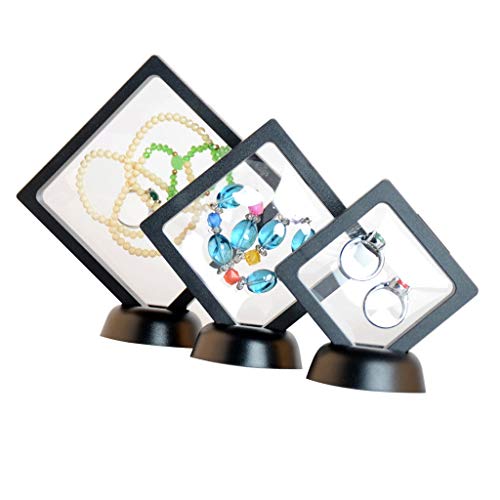 3pcs Transparente Ventana Caja Anillo Collar Joyería Display Stand Holder S M L