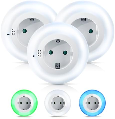BRANDSON - 3 Stück LED Nachtlicht Steckdose - Orientierungslicht Nachtlampe - integrierter Helligkeitssensor und Dämmerungssensor - 3 Lichtfarben: Weiß Grün Blau - auch für Babys u