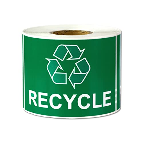Recycling Labels with Recycle Symbol (3 x 2 inch, Green - 300 Labels) Recycle Stickers for Trash Cans, Containers or Walls