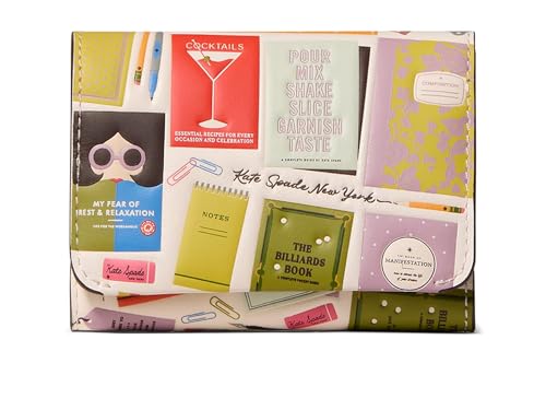 Kate Spade New York Women's Page Turner Bestsellers Print Smooth Leather Card Case Trifold Wallet, Cream Multi, One Size