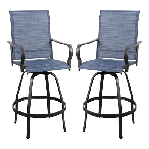 Vongrasig 2 Piece Patio Swivel Bar Chairs, All Weather Metal Textile High Swivel Bar Stools Chairs, Outdoor High Top Bistro Set for Backyard, Lawn Garden, Balcony, Denim Blue