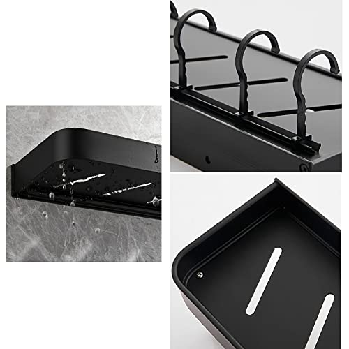Soporte para champú para Ducha Montado en la Pared Cesta de Ducha Sin perforación Estante de baño con Gancho Adhesivo Negro Espacio Aluminio para baño Inodoro,40cm