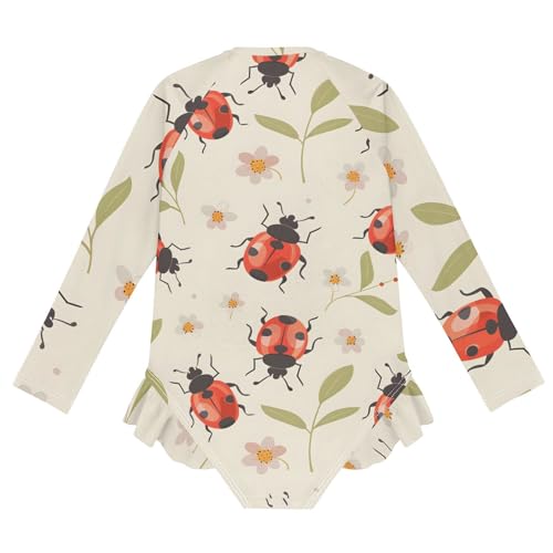 Girls One Piece Swimsuits Long Sleeve Swimsuit Zipper Bathing Suits Lady Bugs Flower2