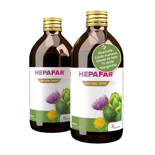 Cardo Mariano, Te Verde, Alcachofa, Diente de Leon y Manganeso - 2 x 500 ml para 40 Días - Apoyo Hepatico - Hepafar Sensilab