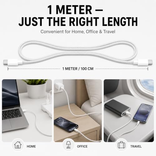 Image of Novobit 100W Type C to C PD Fast Charging Cable Compatible with Apple iPhone 17 /17 Air /17 Pro /17 Pro Max, 16 /15 Series, MacBook, iPad, Type C Laptops & Other USB C Devices