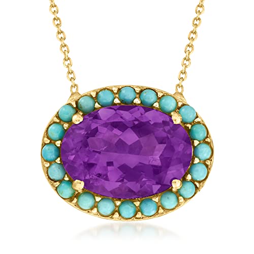 Ross-Simons 5.50 Carat Amethyst and Turquoise Necklace in 18kt Gold Over Sterling. 18 inches